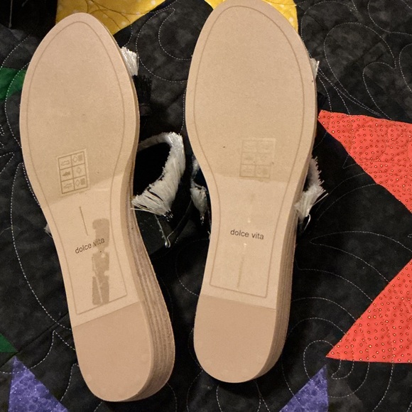 Dolce Vita Fringe Black and White Sandals - Picture 3 of 5